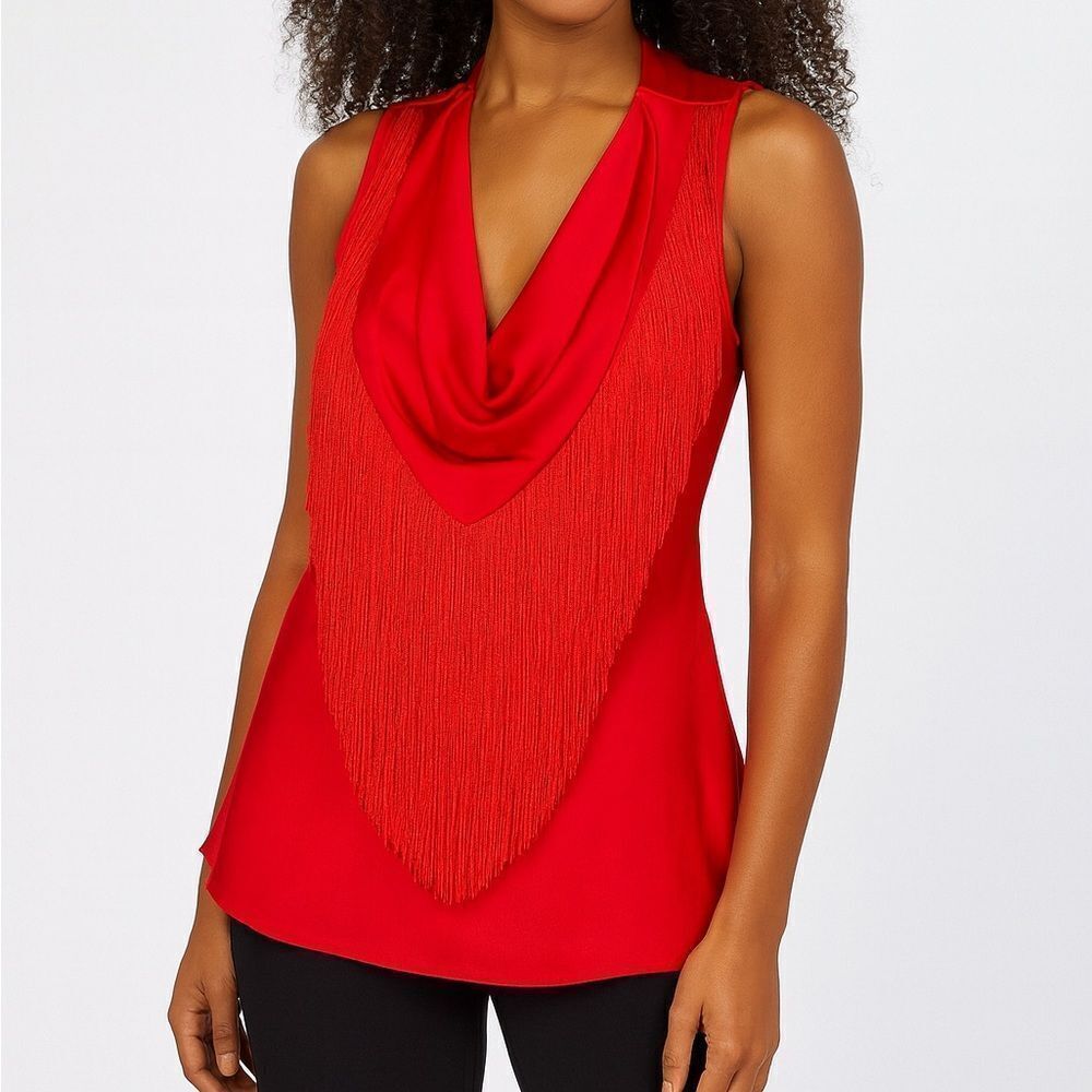 Boston Proper Fringe Cowl Marilyn Red Hot Rio NWT  Top Sz 4